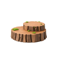 Two tiered wooden log cake stand isolated on transparent background
