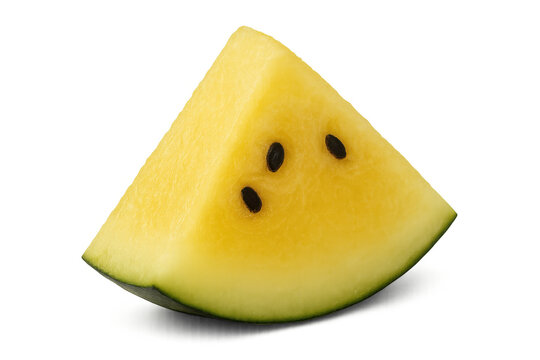 Yellow watermelon slice with seeds, fresh healthy summer fruit, refreshing food on transparent background