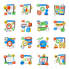 Naklejka premium Set of Search Engine Optimization Doodle Icons 