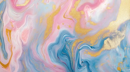 Abstract swirls of pastel pink, blue, and gold