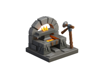 Stone forge with hammer and anvil isolated on transparent background