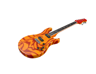 Orange swirl electric guitar isolated on transparent background