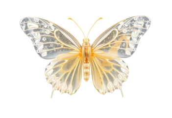 Delicate translucent butterfly with golden body isolated on transparent background