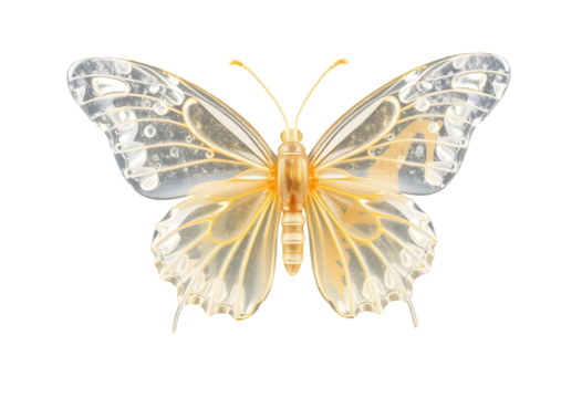 Delicate translucent butterfly with golden body isolated on transparent background