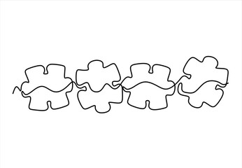 Continuous Line Interconnected Puzzle Pieces. Line Art. line icon-continuous line drawing. Editable stroke. 