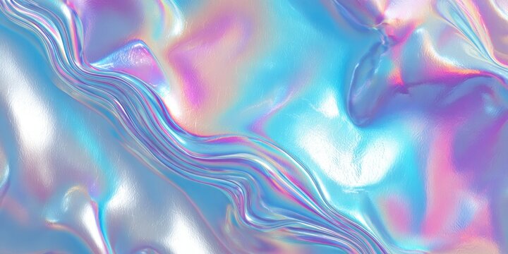 Iridescent liquid, fluid abstract with vibrant colors of blue, pink, and purple