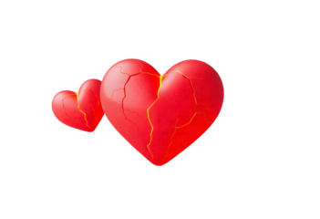 Two red hearts isolated on transparent background