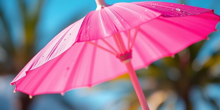 Close-up of a single pink cocktail umbrella, vibrant color, tiny details, small, tiny umbrella