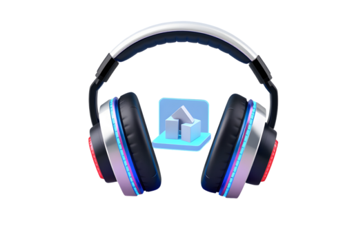 High fidelity gaming headphones with blue and red accents isolated on transparent background - Powered by Adobe