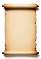 A weathered, empty parchment scroll, partially unrolled, with an aged texture, perfect for historical or vintage themes and backgrounds ,manuscript ,rustic ,background