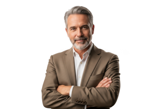 Confident businessman with arms crossed isolated on transparent background