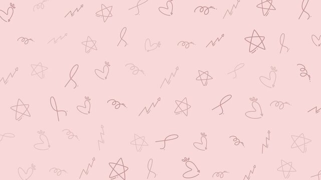 hand-drawn doodle pattern hearts stars squiggles growth suitable for backgrounds, textiles, stationery, and creative projects