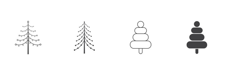 abstract christmas trees line art and silhouette  vector,isolated on white background