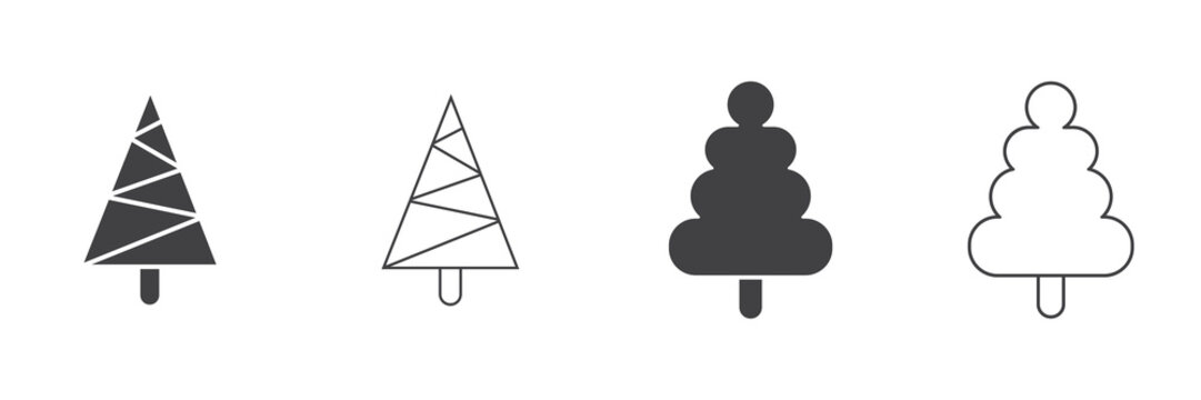 abstract christmas trees line art and silhouette  vector,isolated on white background