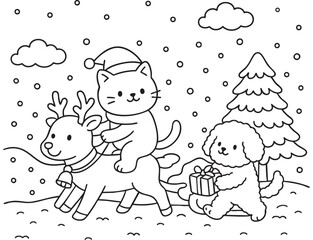 Coloring book CAT DOG Christmas