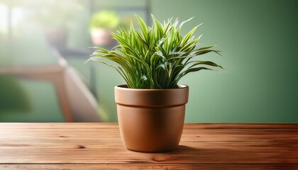 Fototapeta premium green plant in pot on wooden table