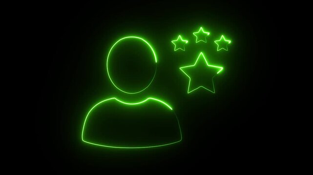 Glowing green customer review animation with user icon and star ratings, perfect for testimonials and feedback videos, demonstrating quality service