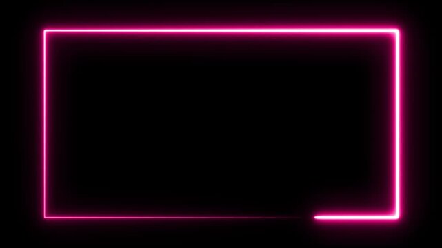 Animated glowing neon pink rectangle frame on black background, perfect for modern technology, creative design, or futuristic presentations