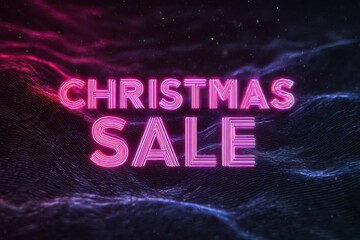 A futuristic neon text effect with holographic numbers on a dark background, perfect for a Christmas sale promotion.