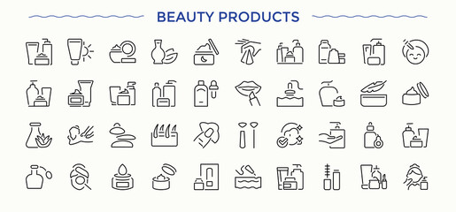 Beauty Products icon set. Parlour isolated icons. Simple line vector icons. Cosmetic simple icon set. Vector illustration in modern line style.