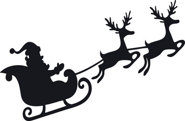 santa claus sleigh silhouette vector, santa claus with reindeer black symbol, santa's sleigh icon