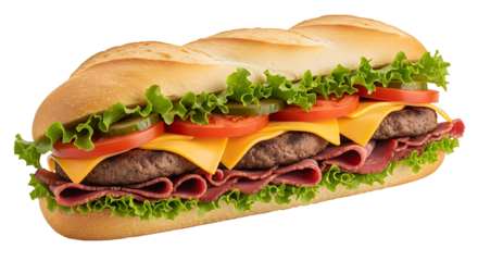 Delicious Sub Sandwich Meat Cheese Vegetables Fast Food Lunch Dinner