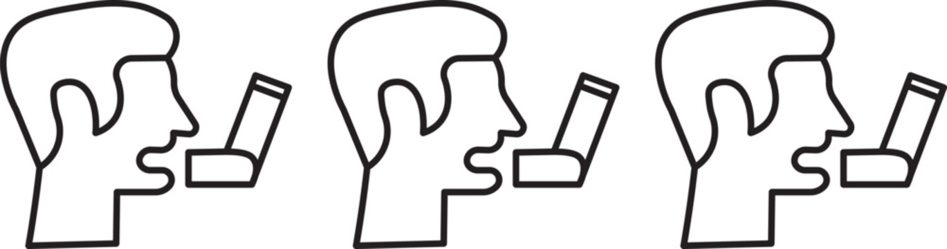 person using inhaler, black outline clip art preview