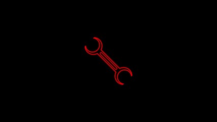 Simple red outline of a double open ended wrench or setting icon on a solid black background