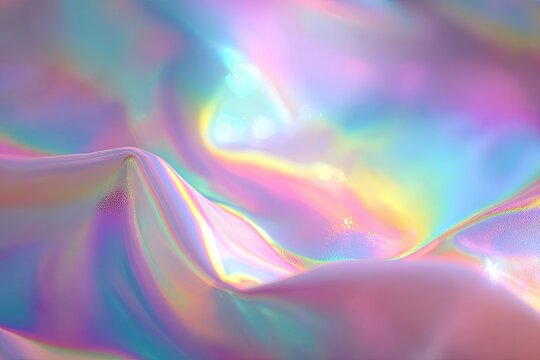 Abstract iridescent waves in dreamy pastel colors, with bokeh highlights - Powered by Adobe