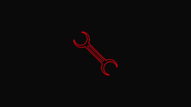 Simple outline of a red wrench tool or setting icon on a plain black background symbolizing repair and maintenance