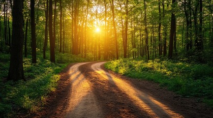 Fototapeta premium Sunlight streams through forest path
