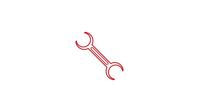 Simple red outline of a double open ended wrench or setting icon on a clean white background