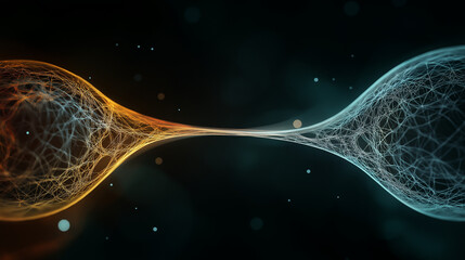 Interconnected Abstract: Two swirling, vibrant masses of energy converge, a visual representation of connection and synergy in the digital realm.