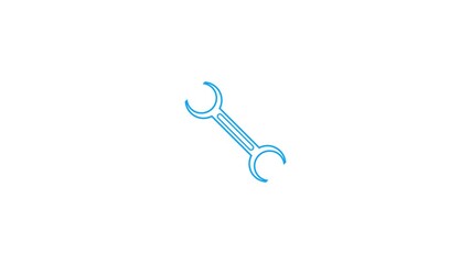 Simple blue outline of a double open ended wrench or setting icon on a clean white background