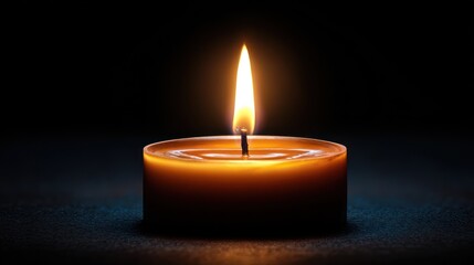 Burning candle flame against a dark background with soft lighting