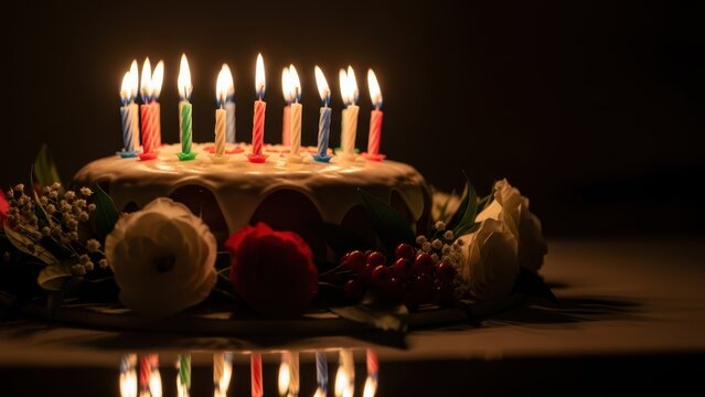 Birthday Cake with Bright Candles