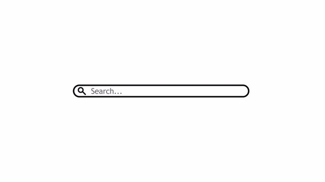 Web search  animation with transparent background . As the lens of the magnifying glass hovers over a search bar animation , a blinking cursor appears inside the bar, inviting with transparent backgro