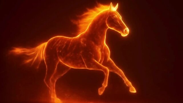 Fiery horse galloping through darkness