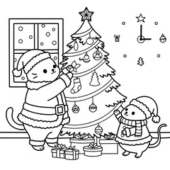 Cute Cats Decorating Christmas Tree Together