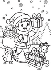 Joyful Boy Delivering Christmas Gifts in Snow coloring page