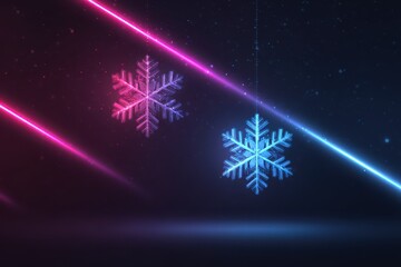 Three holographic snowflakes with a neon glow on a dark futuristic Christmas interface background.