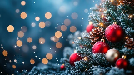 Snow Scene Christmas Red Ornaments Background, Dreamy Festive Design Material, Red Ornaments Snow Scene Christmas Elements Background