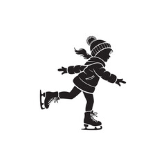 Black Color Children Playing in Snow Silhouette Vector Illustration, Solid White Background.