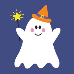 Funny Halloween ghost. Hand drawn character. Vector illustration