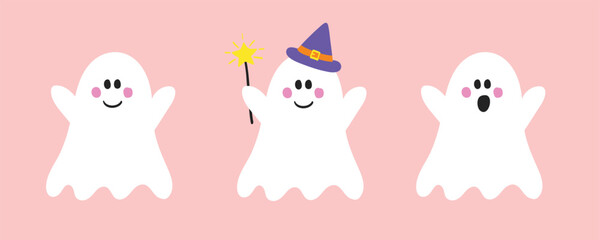 Cute Halloween ghosts. Hand drawn characters. Vector illustration