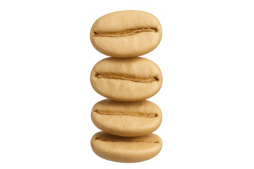 Green coffee beans stacked on transparent background, unroasted raw seeds for healthy diet, weight loss and caffeine drink