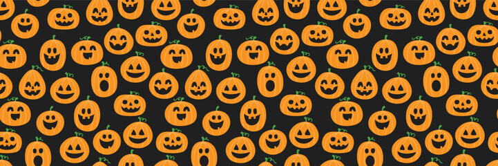 Seamless pattern with hand drawn pumpkins. Halloween background. Banner. Vector illustration