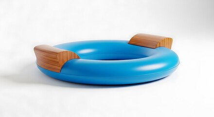 Stylish Blue Inflatable Pool Float with Wooden Accents Summer Fun