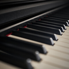 Close up of piano keyboard. Selective focus and shallow depth of field.