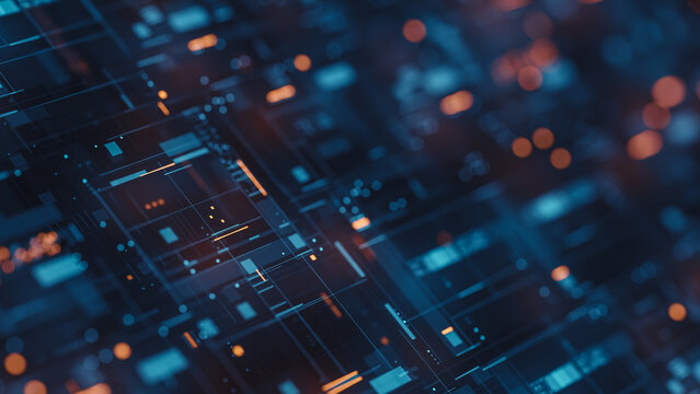 Technology background abstract science big data analysing neural network artificial intelligence futuristic electronic circuit board 3d rendering.